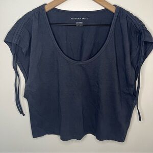 American Eagle Sleeveless Scoop Neck Top Cropped Size XL Blue Black Scrunch